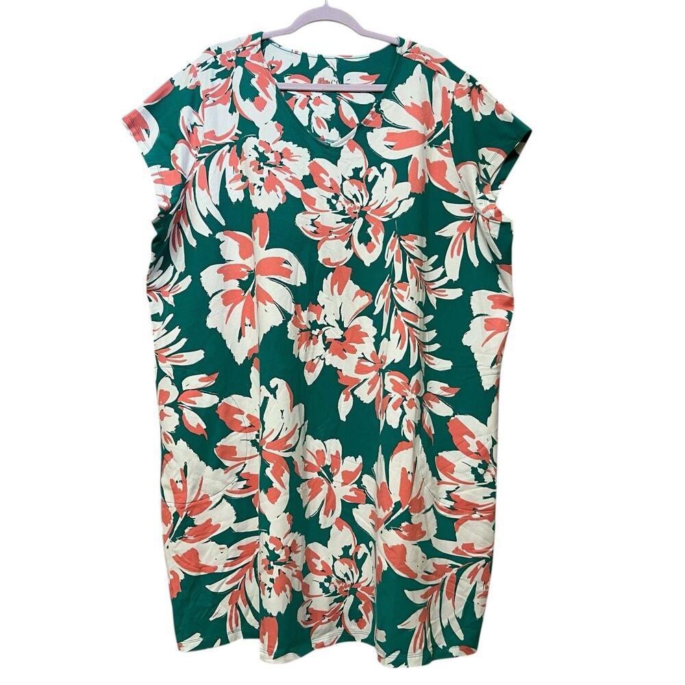 D And Co Favorite Jersey V Neck Dress Size 3XP Petite Floral Short Sleeve Shift